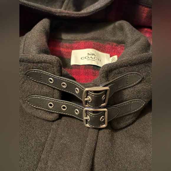 Coach Black Wool Blend Cape w/Plaid Interior & Detachable Hood Size M/L F18030 - Picture 9 of 10
